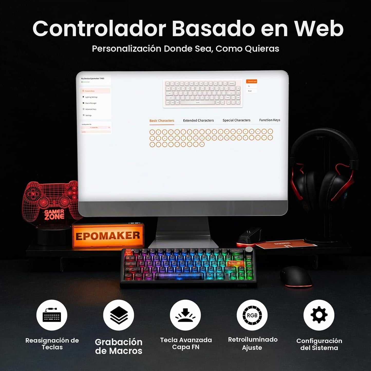 EPOMAKER TH65 Teclado mecánico inalámbrico para juegos con perilla...