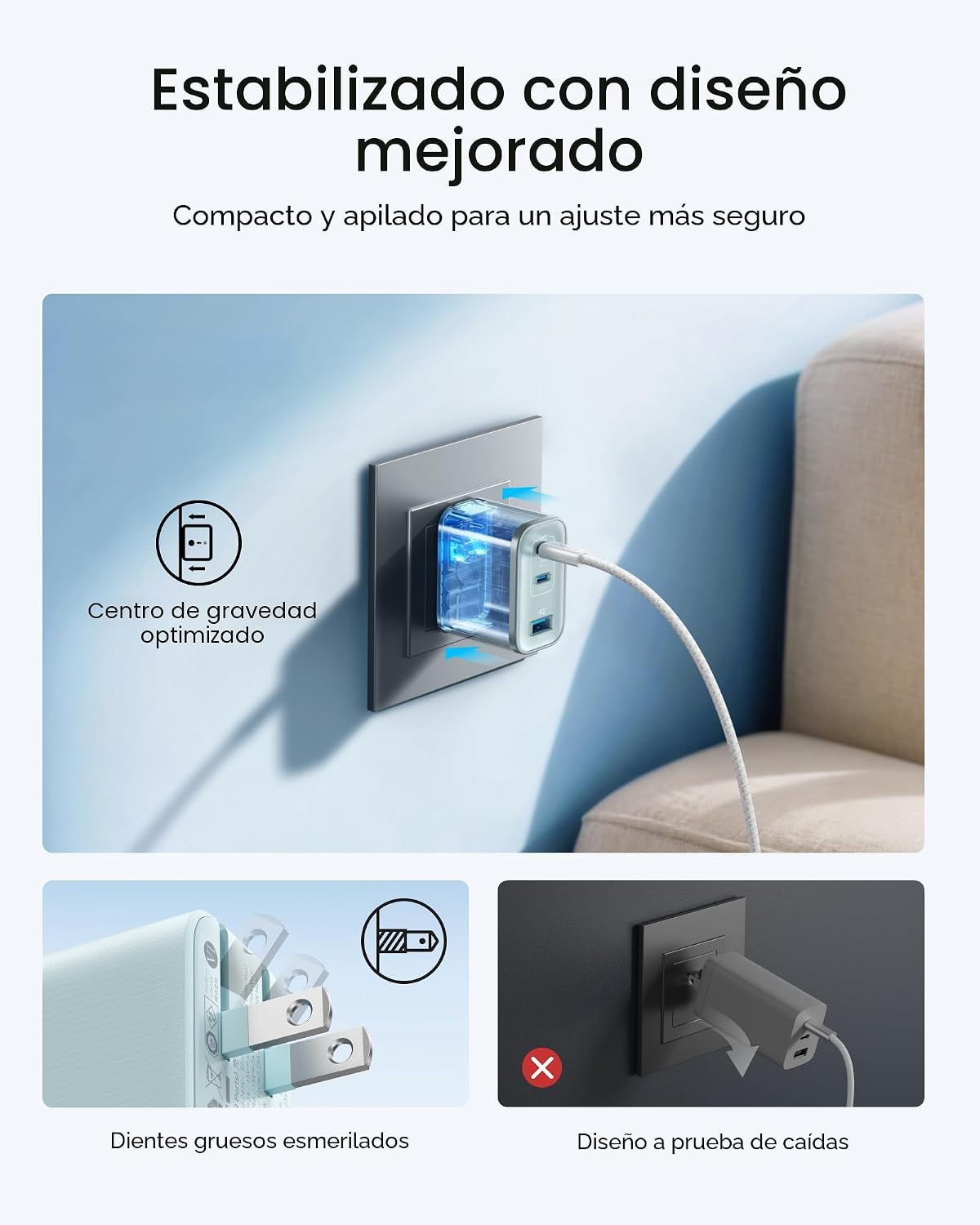 Anker Cargador rápido Nano 70W Max de 3 puertos USB C, cargador tip...
