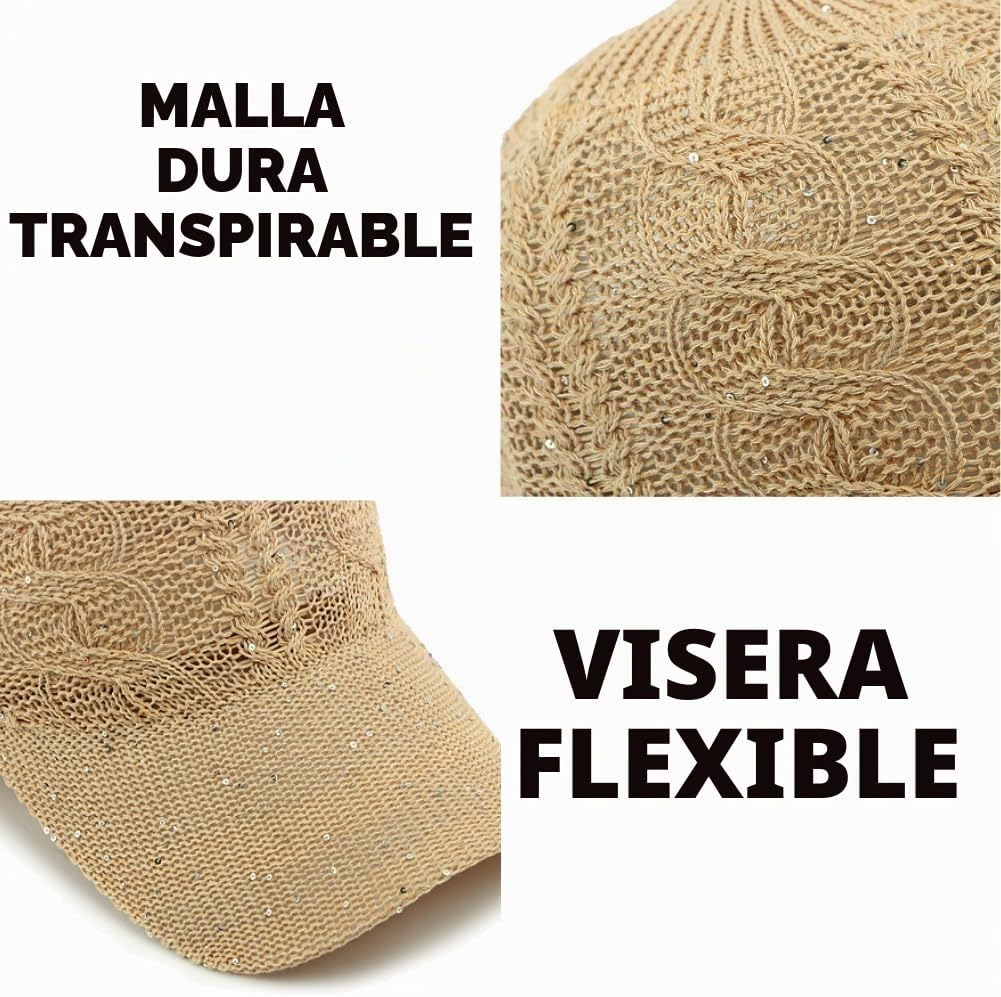 Gorra de béisbol de malla con purpurina para mujer, transpirable, a...
