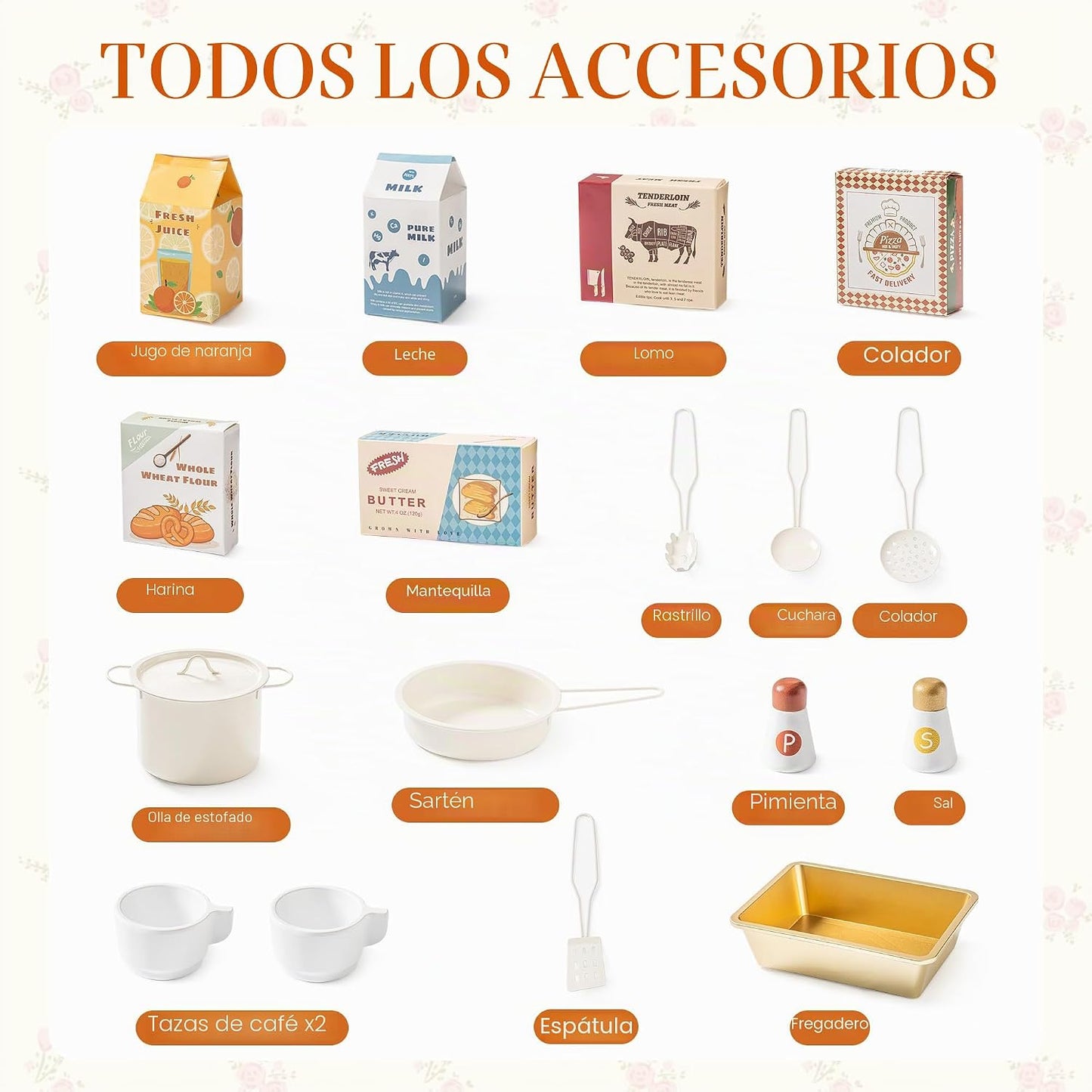 ROBOTIME Juego de cocina de madera para niños, juego de cocina para...