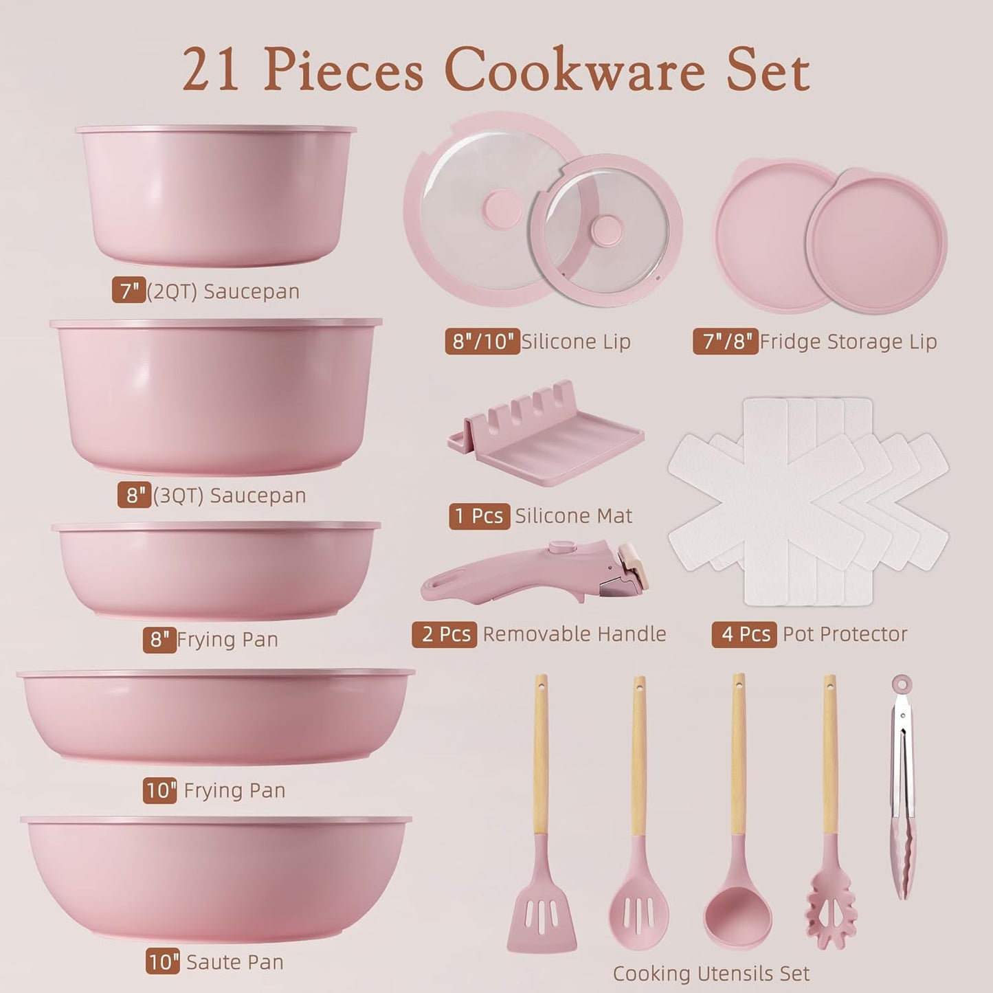 Astercook Juego de 21 ollas y sartenes antiadherentes, juego de ute...