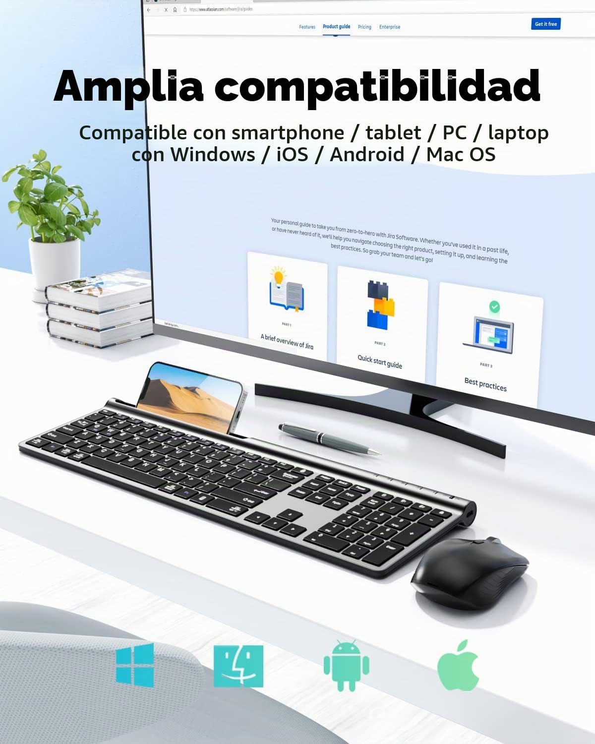 Samsers - Combo de teclado y ratón inalámbricos, recargable ultra d...