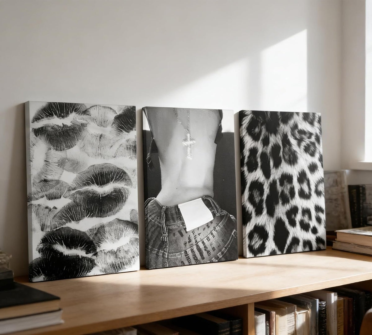 SHASHWAT 3 piezas de arte de pared de lienzo de guepardo blanco y n...