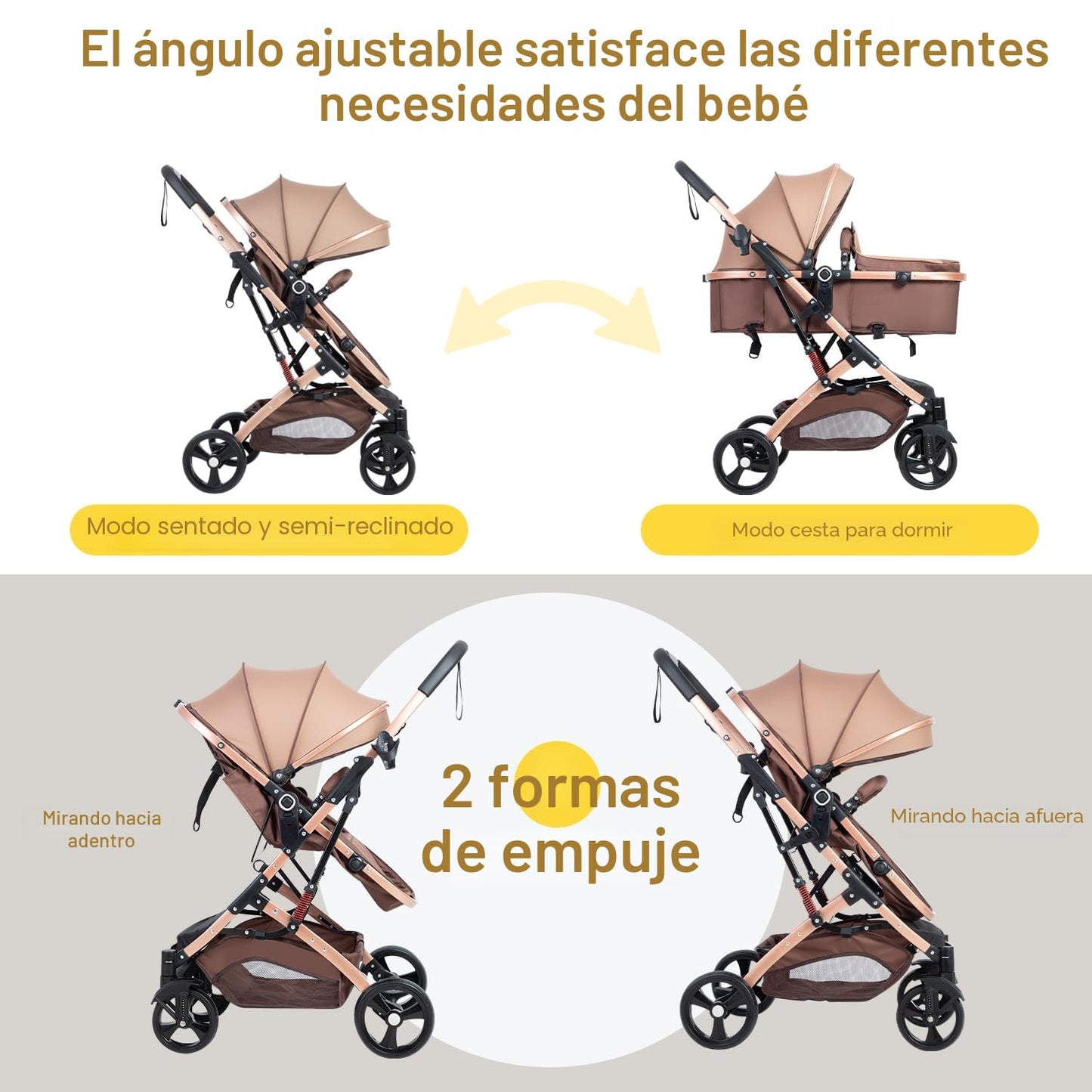 Cochecito de bebé 2 en 1 para recién nacido plegable con toldo ajus...