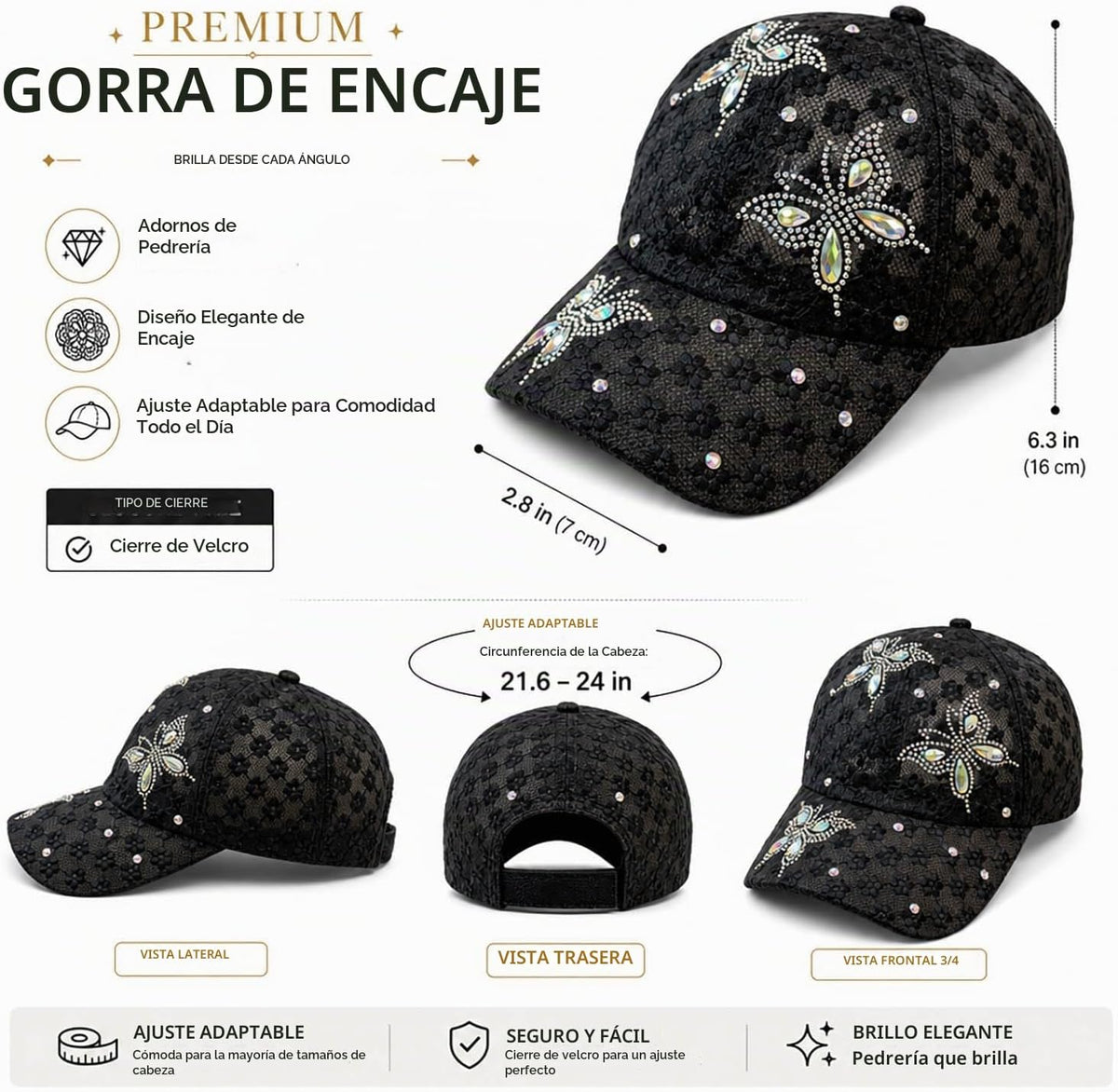 Bling Bling - Gorra de béisbol con diseño de mariposa para mujer, d...