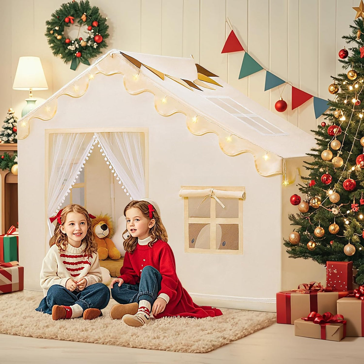 PIIKAGO Tienda de campaña para niños con alfombra, luces de estrell...
