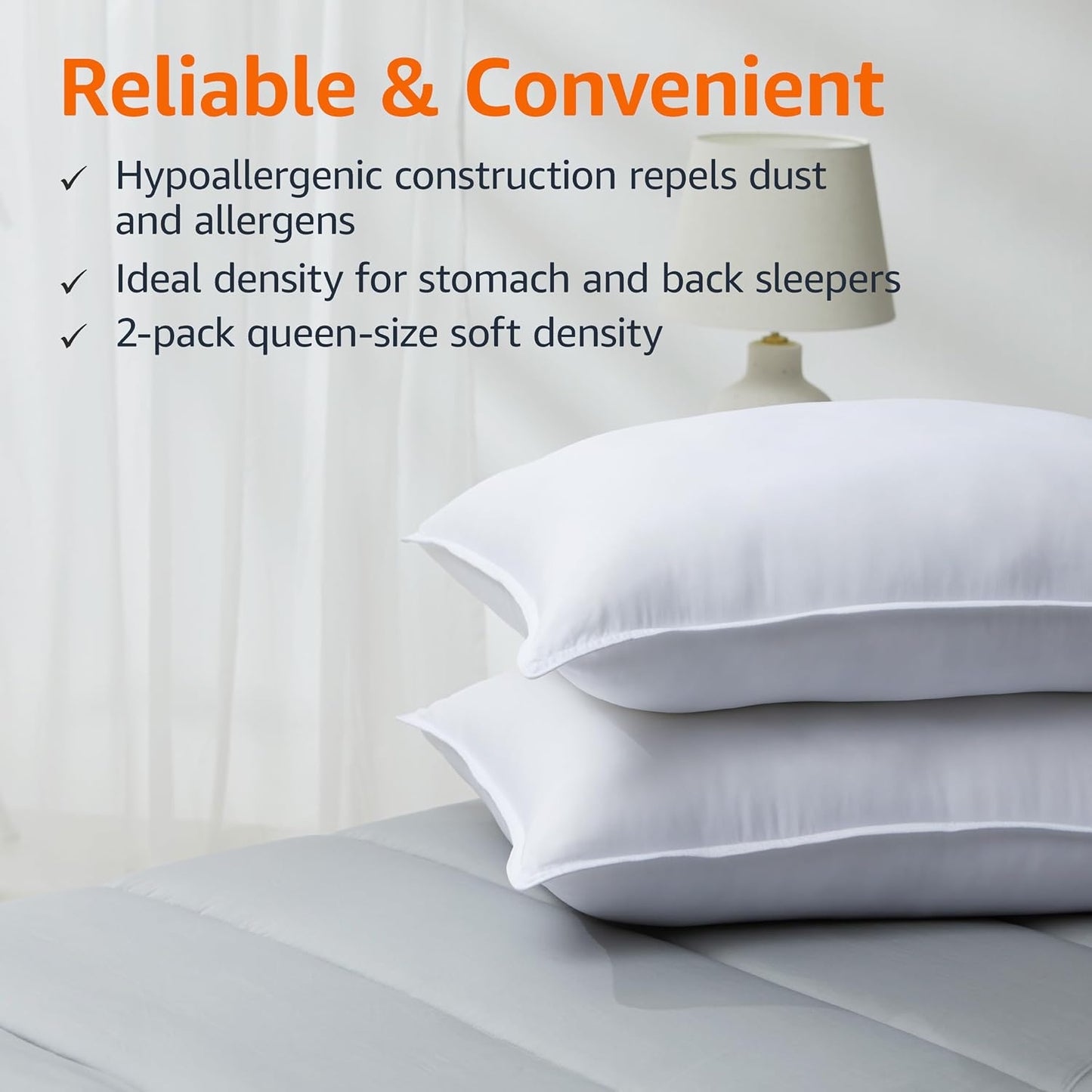 Amazon Basics Almohadas alternativas de plumón, densidad suave para...