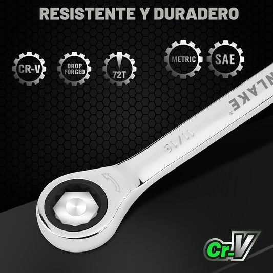 Juego de llaves de trinquete combinadas de 24 piezas, métricas (6-1...