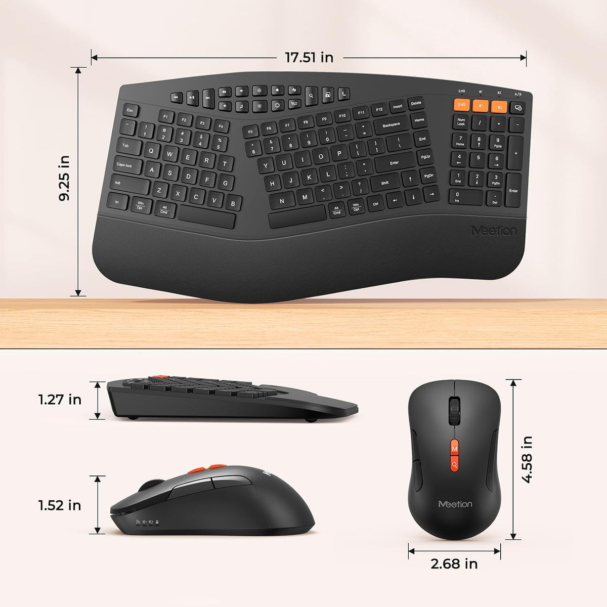 MEETION Combo ergonómico de teclado y mouse divididos, Bluetooth in...