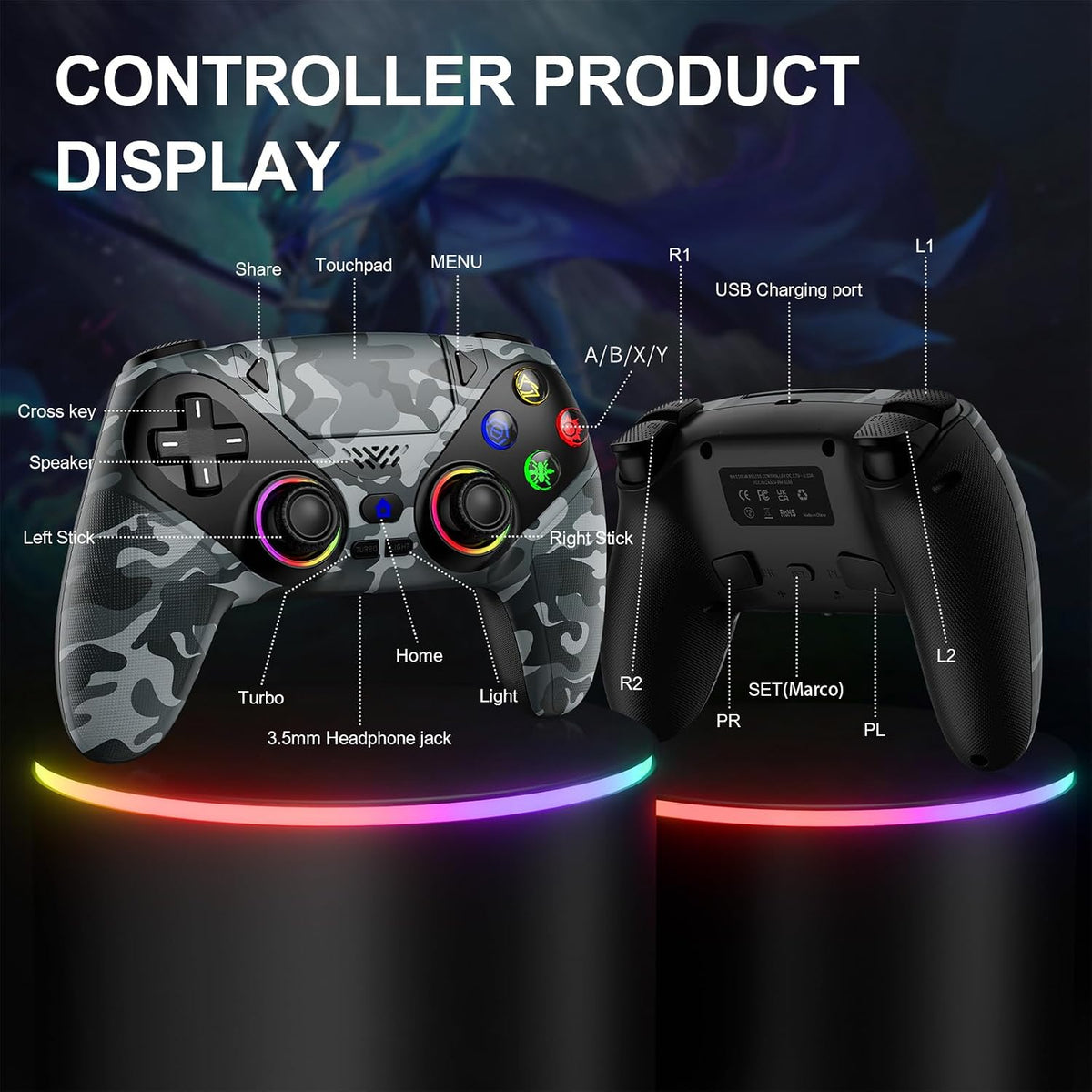 Xexvyrin Controlador inalámbrico LED para PS5, compatible con PS5 P...