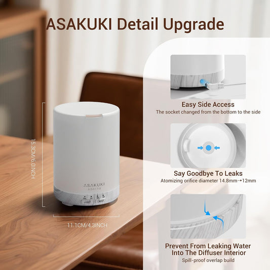 ASAKUKI - Difusor de aceite esencial de 300 ml, humidificador silen...