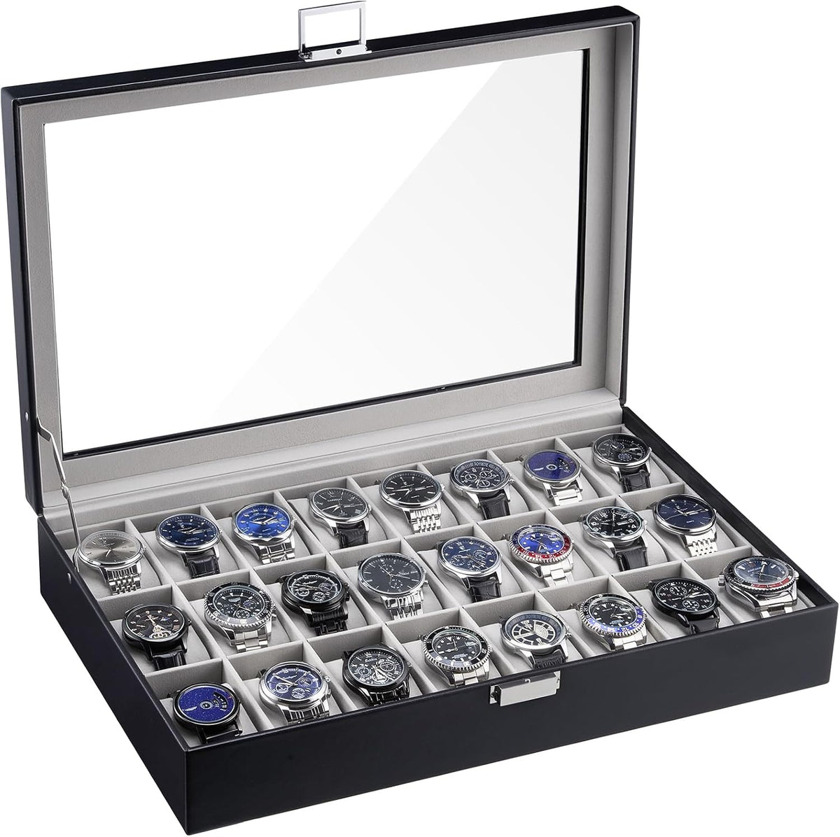 ProCase Caja de reloj para hombre, vitrina de 24 ranuras con tapa d...