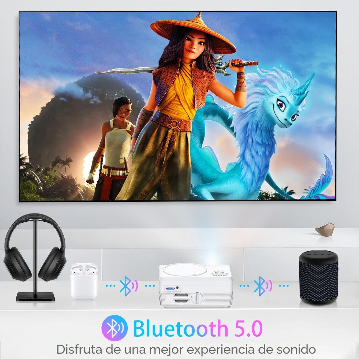 Proyector Bluetooth Full HD WiFi Reproductor de DVD integrado, 1200...