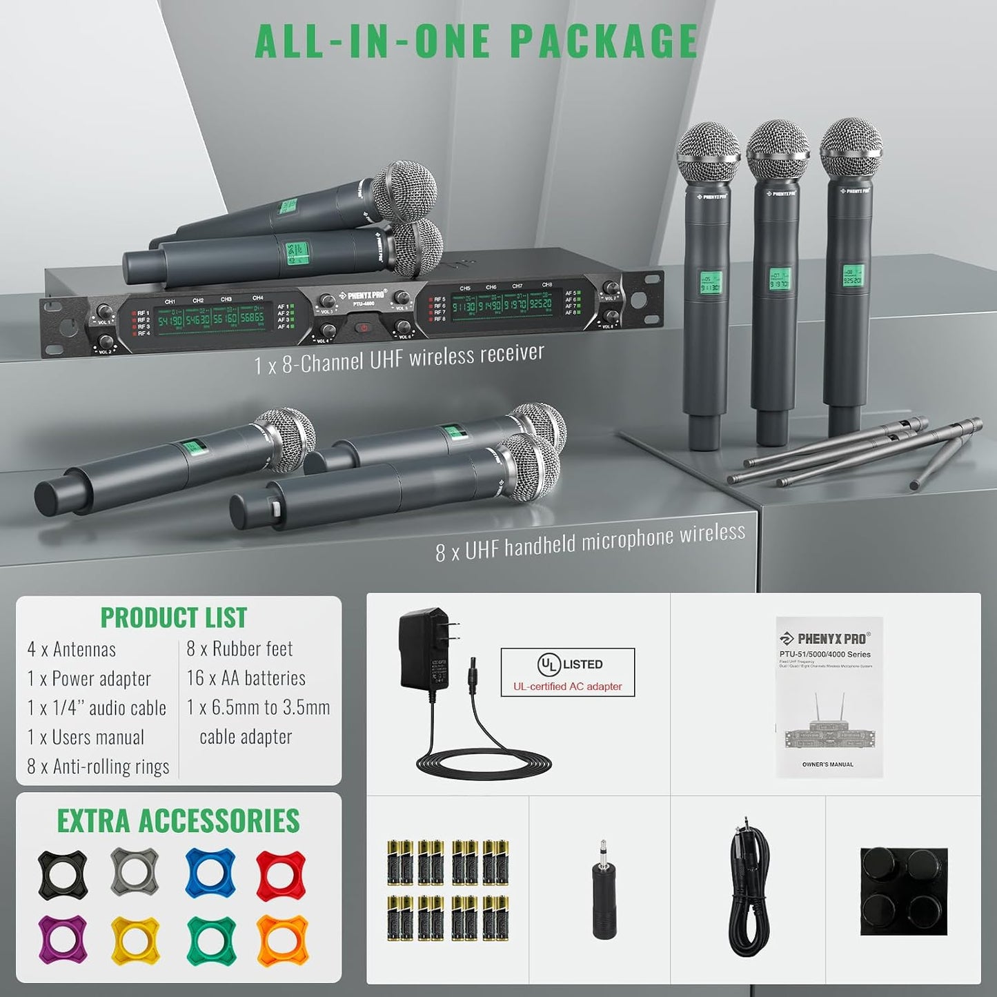 Phenyx Pro Sistema de micrófono inalámbrico, micrófono inalámbrico...