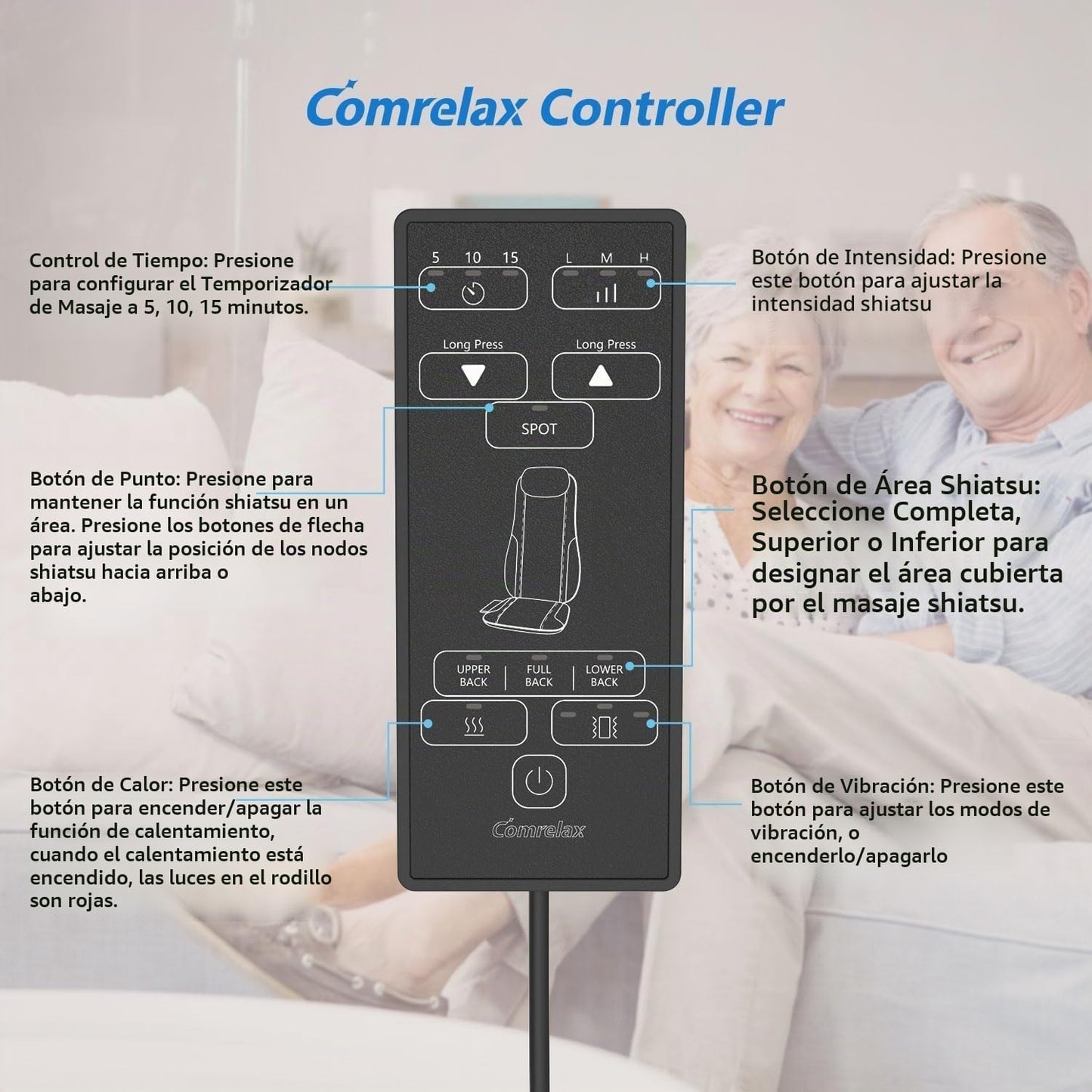 Comrelax Shiatsu Masajeador de Espalda con Calor, Cojín para Asient...