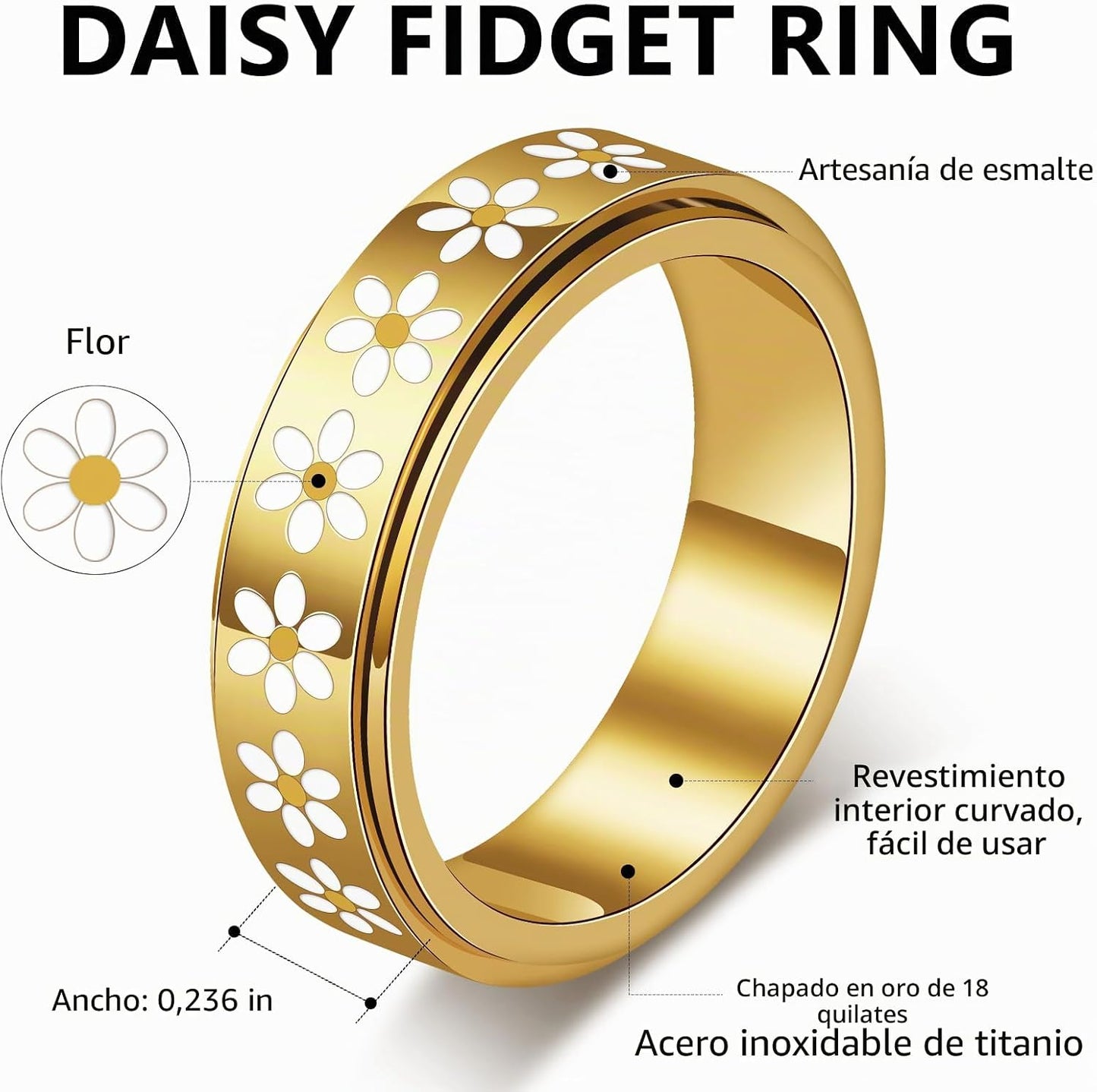 Sfloemm Anillo Daisy Fidget para Alivio de la Ansiedad - Banda Gira...