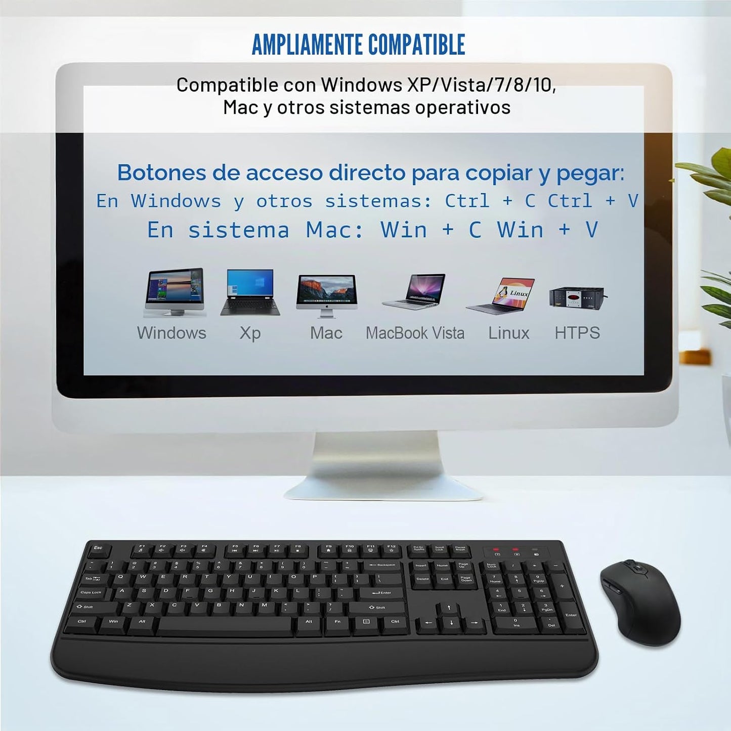 Combo de teclado y ratón inalámbricos, teclado inalámbrico de tamañ...