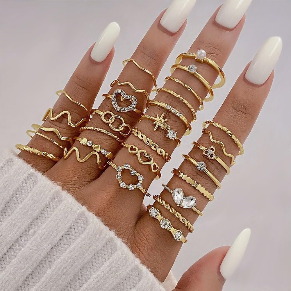CHICUTIE Juego de anillos dorados para nudillos para mujeres, apila...