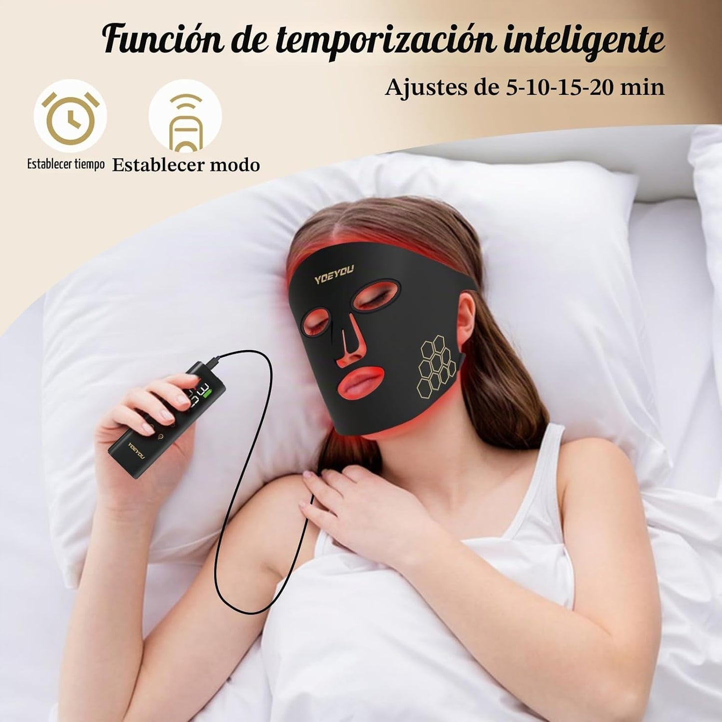 YOEYOU Terapia de luz roja para cara, máscara facial LED infrarroja...