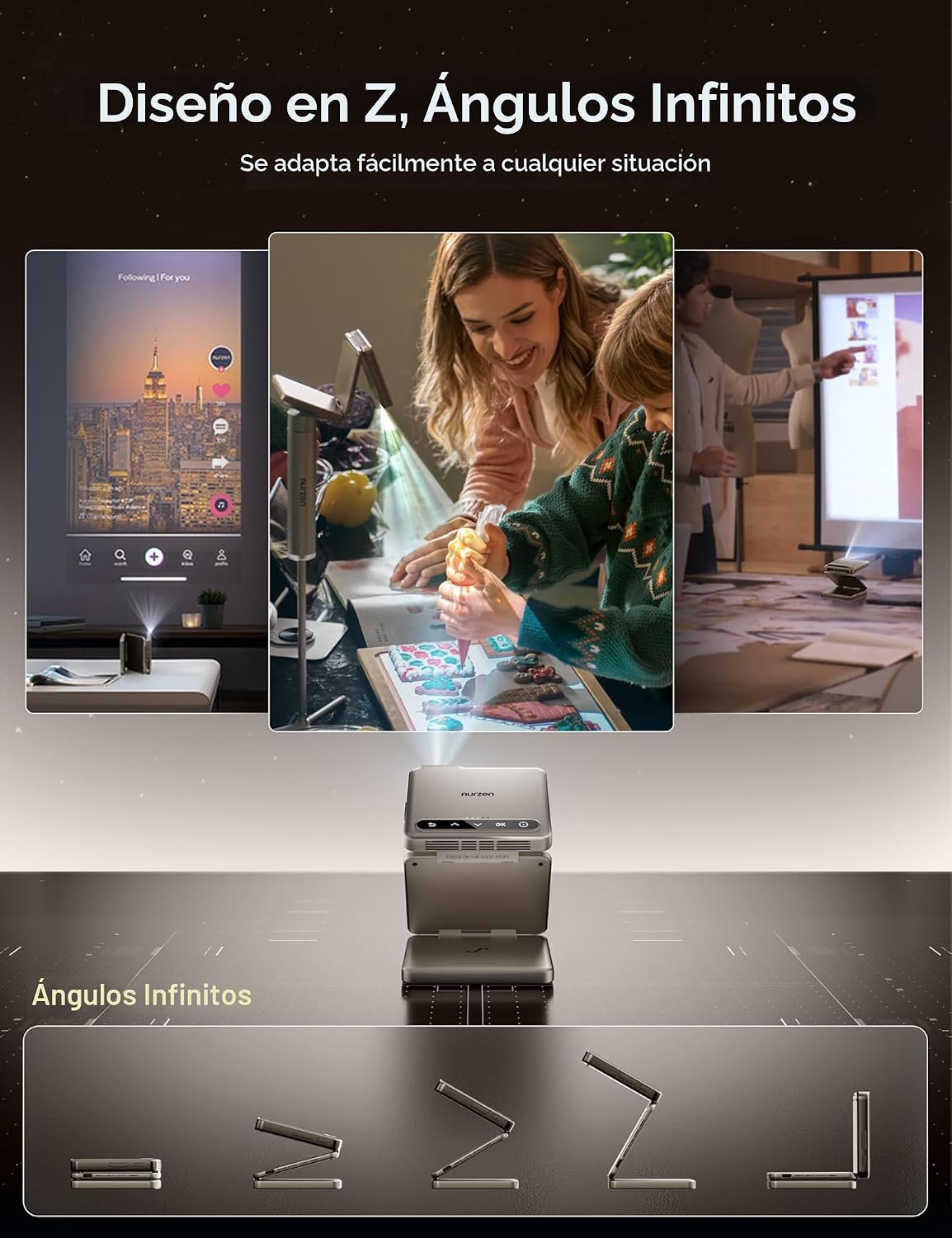 Aurzen ZIP - Mini proyector DLP de bolsillo de tres pliegues, peque...
