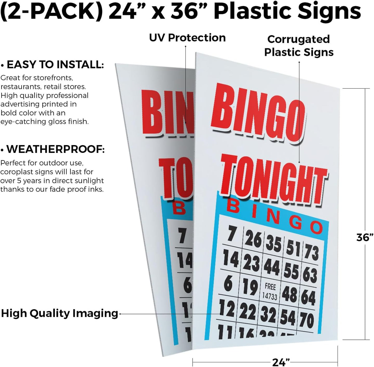 Bingo Tonight - Cartel de plástico (2 unidades) de 24 x 36 pulgadas...