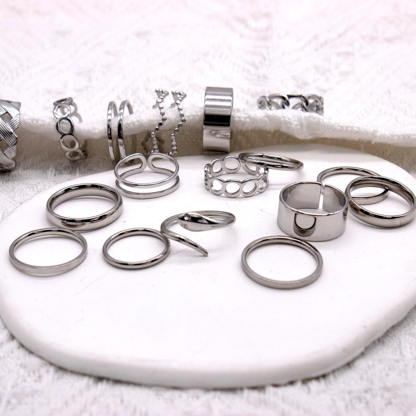 PINCHUAN Juego de 17 anillos de plata para nudillos para mujer, jue...