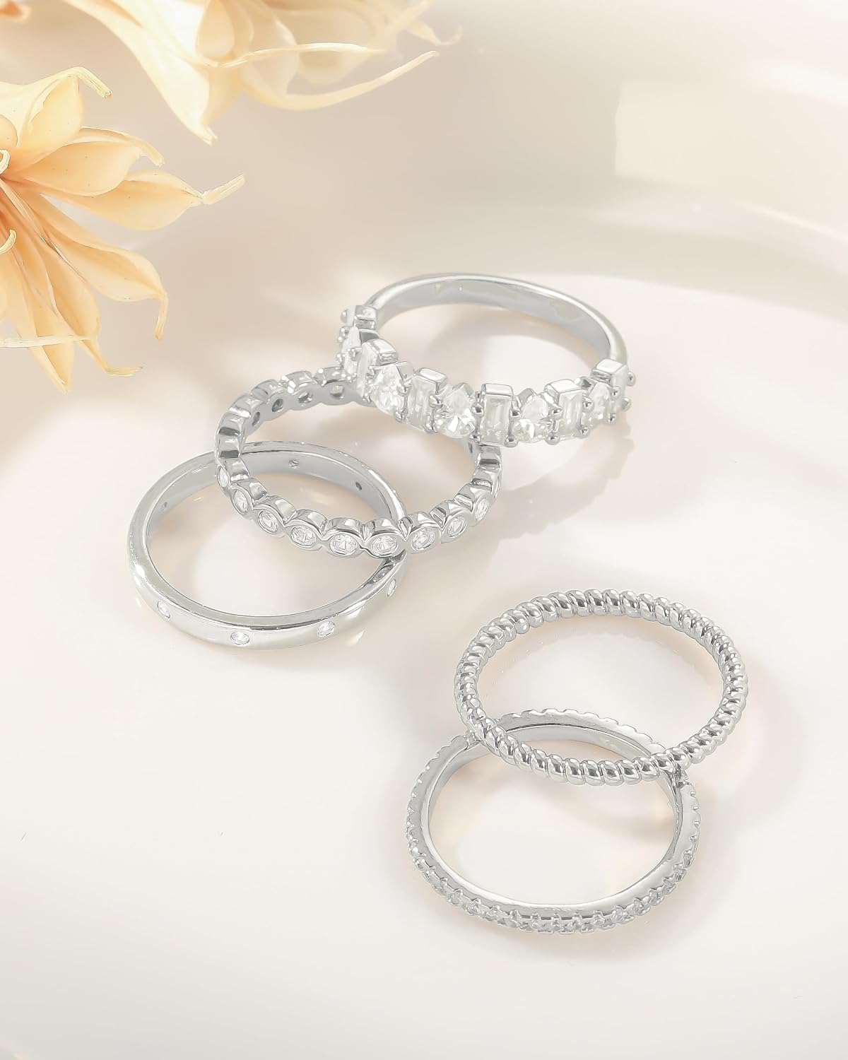 Anillos apilables de oro para mujer, no se deslustra, chapados en o...