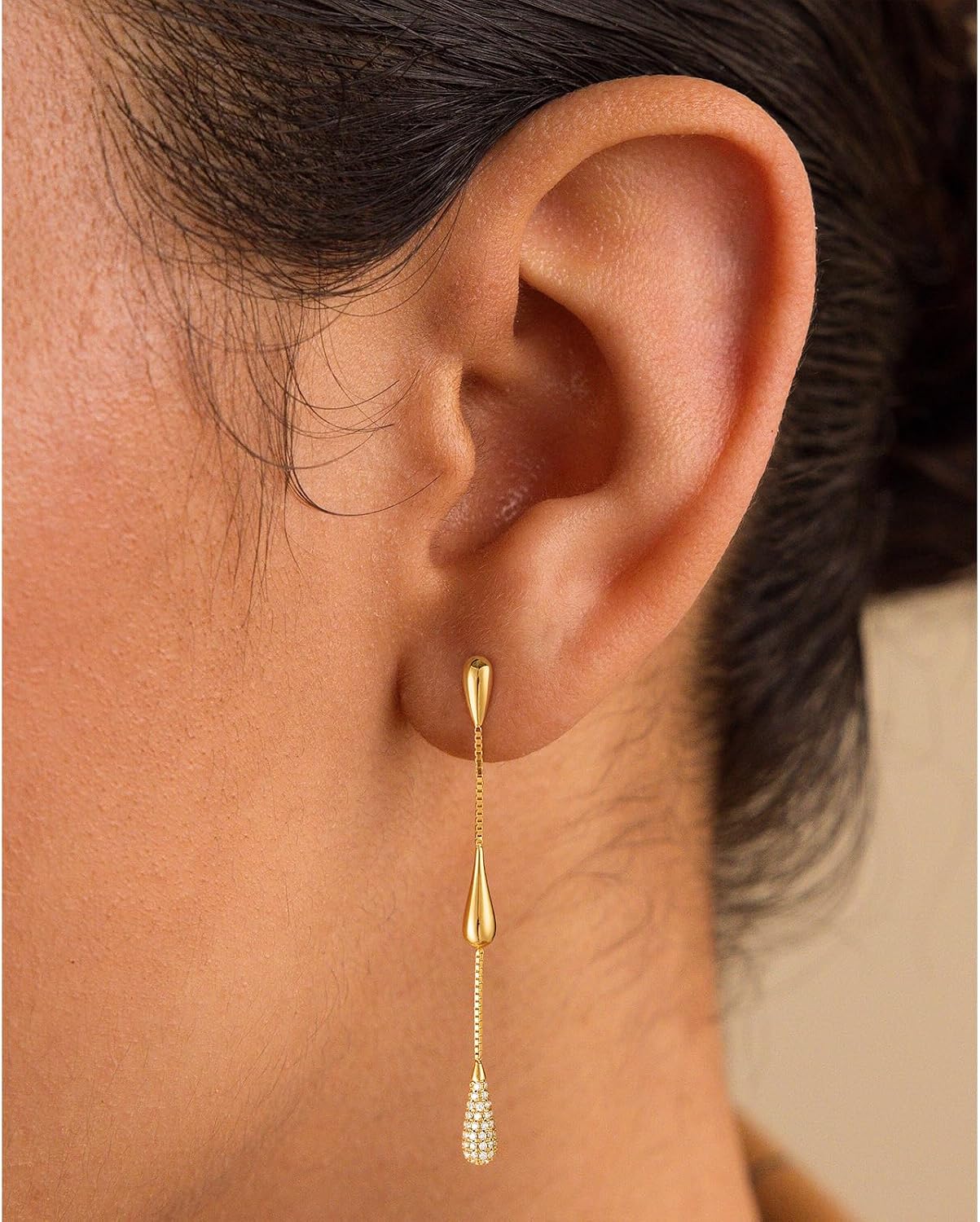 Aretes colgantes para mujer, chapados en oro de 14K con circonita c...
