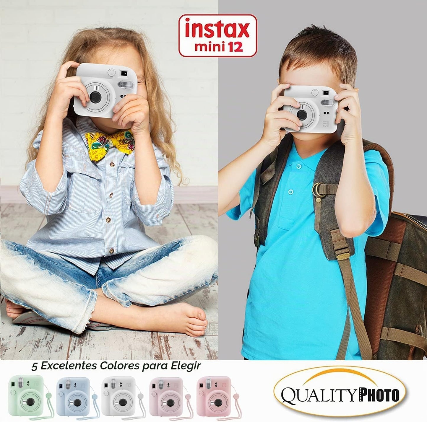 Fujifilm Cámara instantánea Instax Mini 12 con funda, calcomanías d...