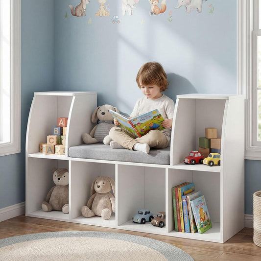 Costzon Estantería infantil con rincón de lectura, organizador de a...