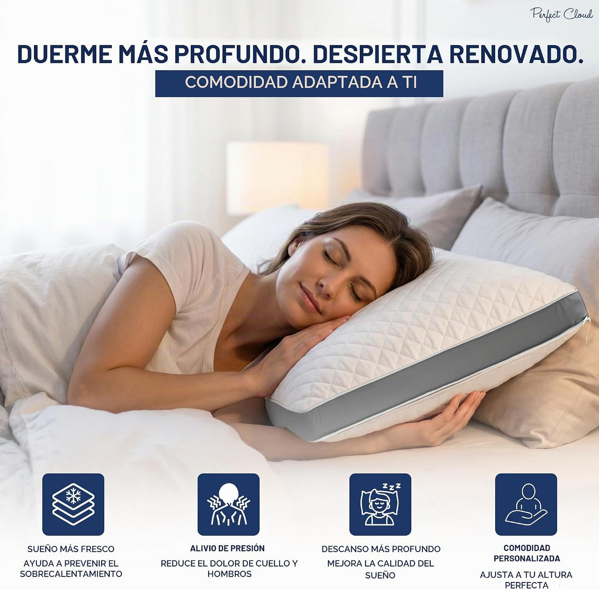 Perfect Cloud Almohada de espuma viscoelástica, diseño refrescante,...