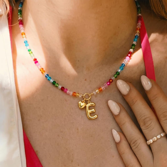 LOVEZORA Collar con inicial para mujer, collares de cuentas de colo...