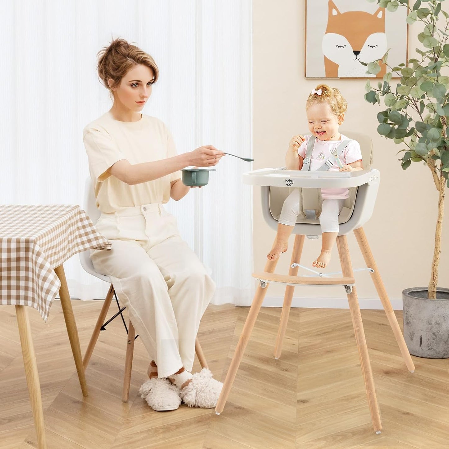 BABY JOY Trona convertible para bebé, 3 en 1, silla alta de madera\...