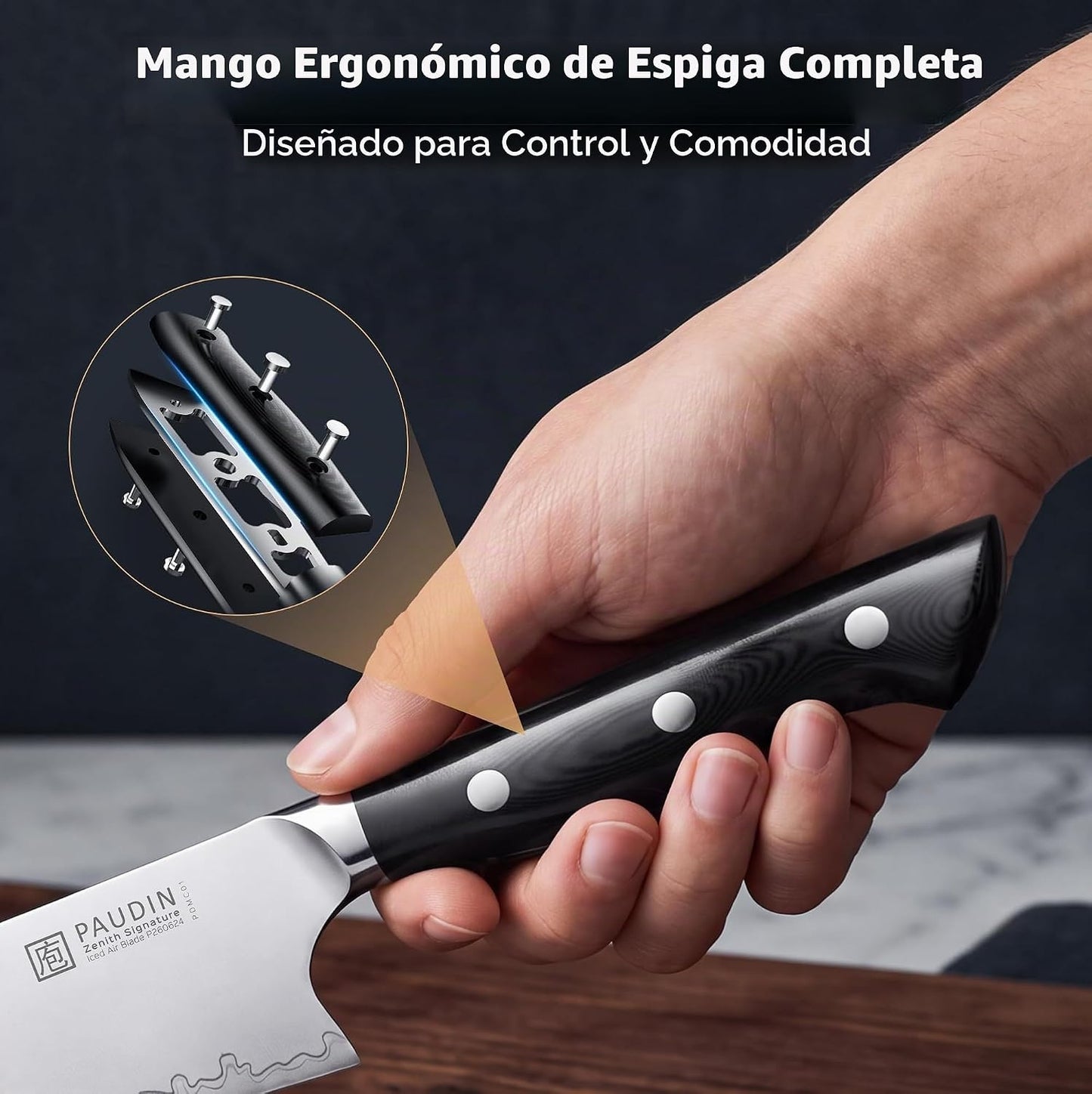 PAUDIN Juego de 5 cuchillos de chef ultra afilados, acero de alto c...