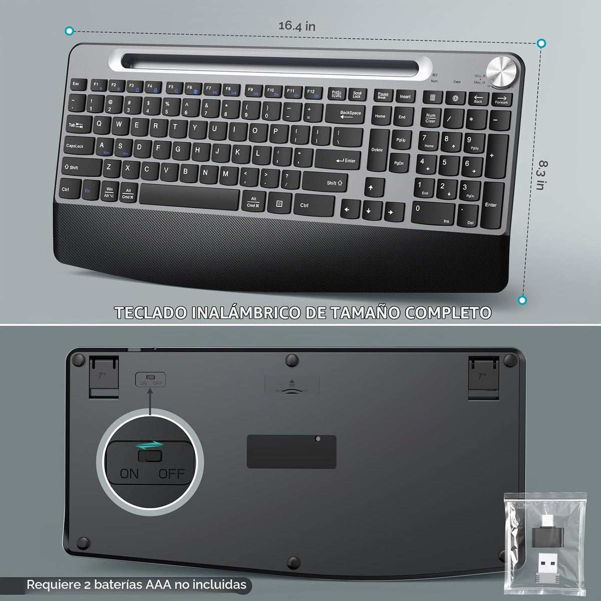 JOYACCESS Teclado y mouse inalámbricos, teclado inalámbrico ergonóm...