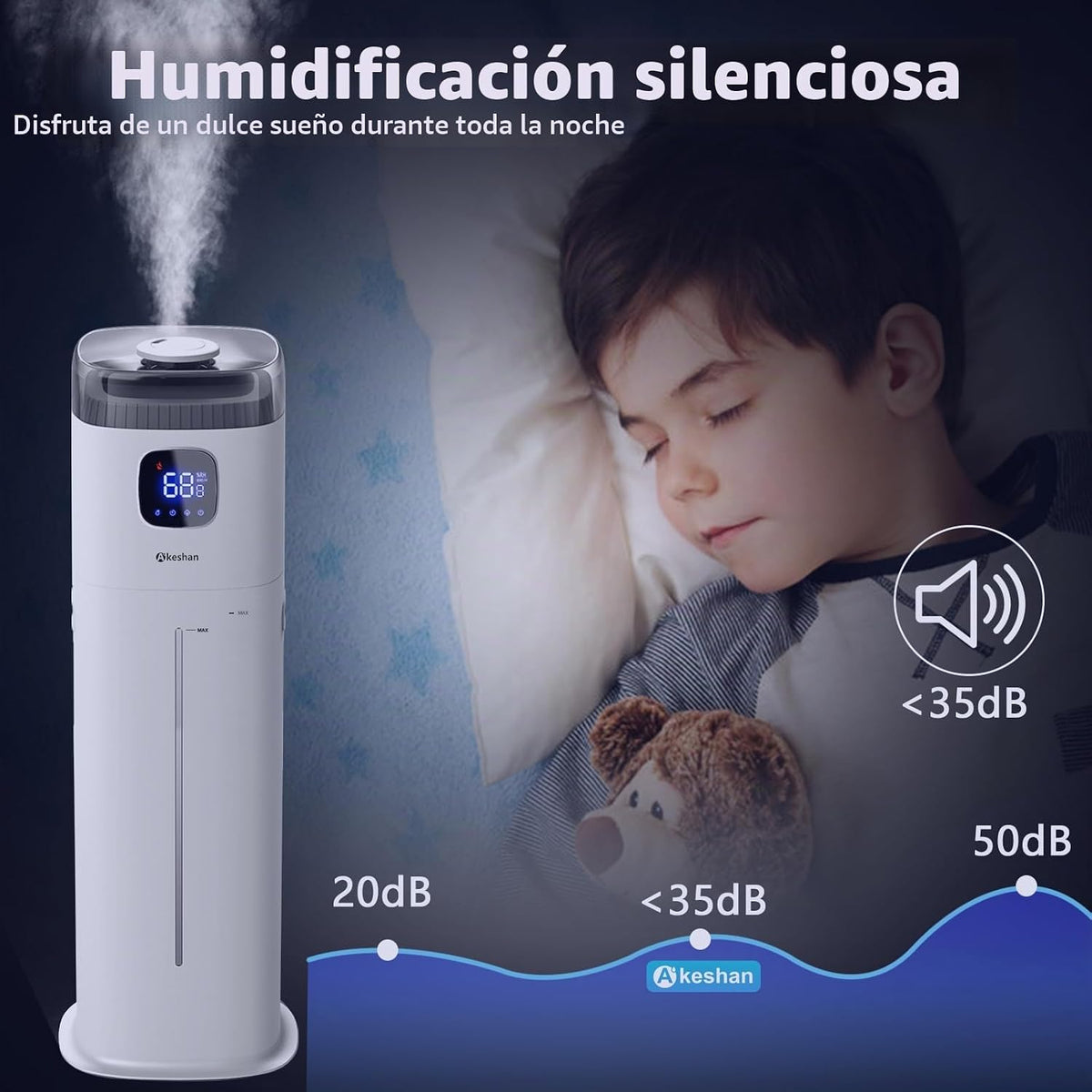 Akeshan Humidificador grande para dormitorio, 9L\/2.5 galones de ni...