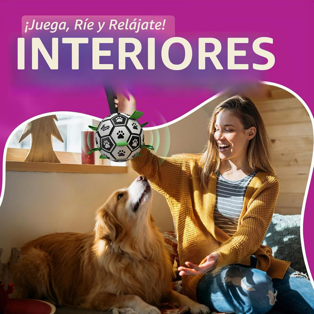 QDAN Pelotas de fútbol para perros con campana en el interior, pelo...
