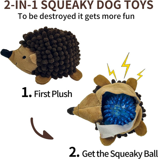 Juguetes para perros de erizo 2 en 1 sin relleno, 3 piezas, bola ch...