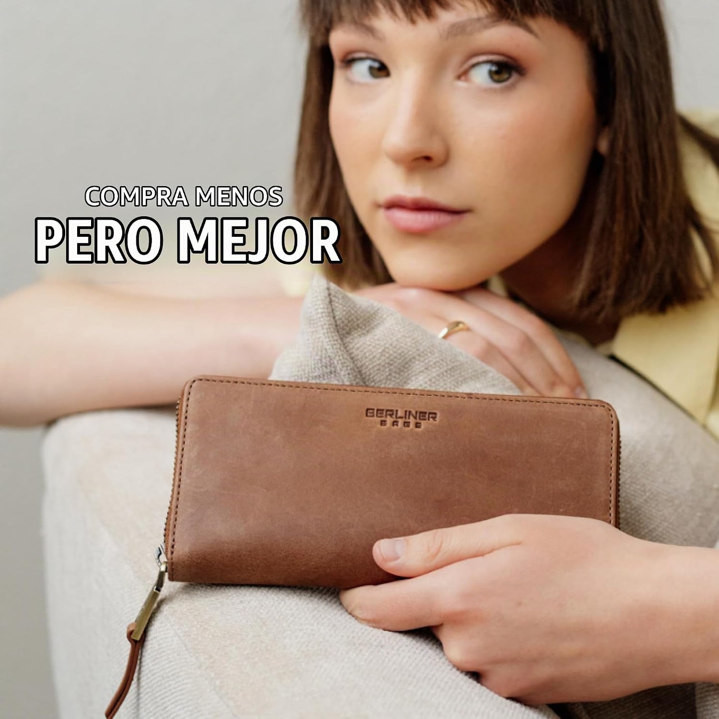 BERLINER BAGS Cartera con cremallera de cuero genuino Palma, caja d...