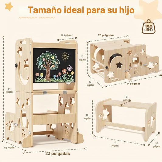 CraMAGI Torre de pie para niños pequeños, taburete de cocina 4 en 1...