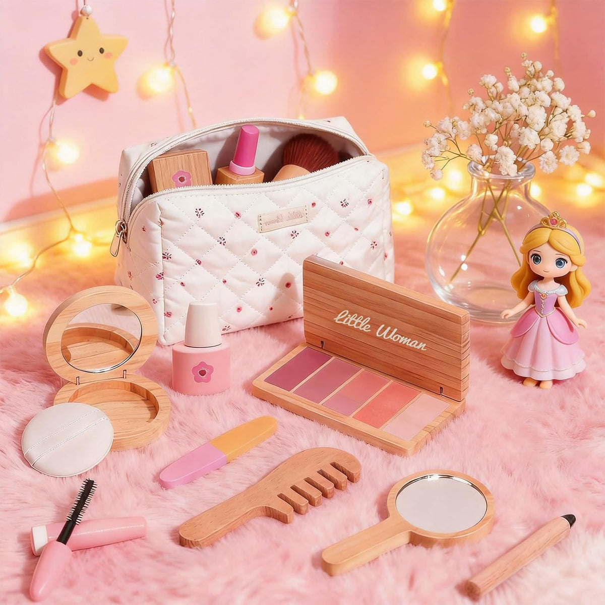 Treasdamic - Juego de juguetes de maquillaje de madera para niñas,...