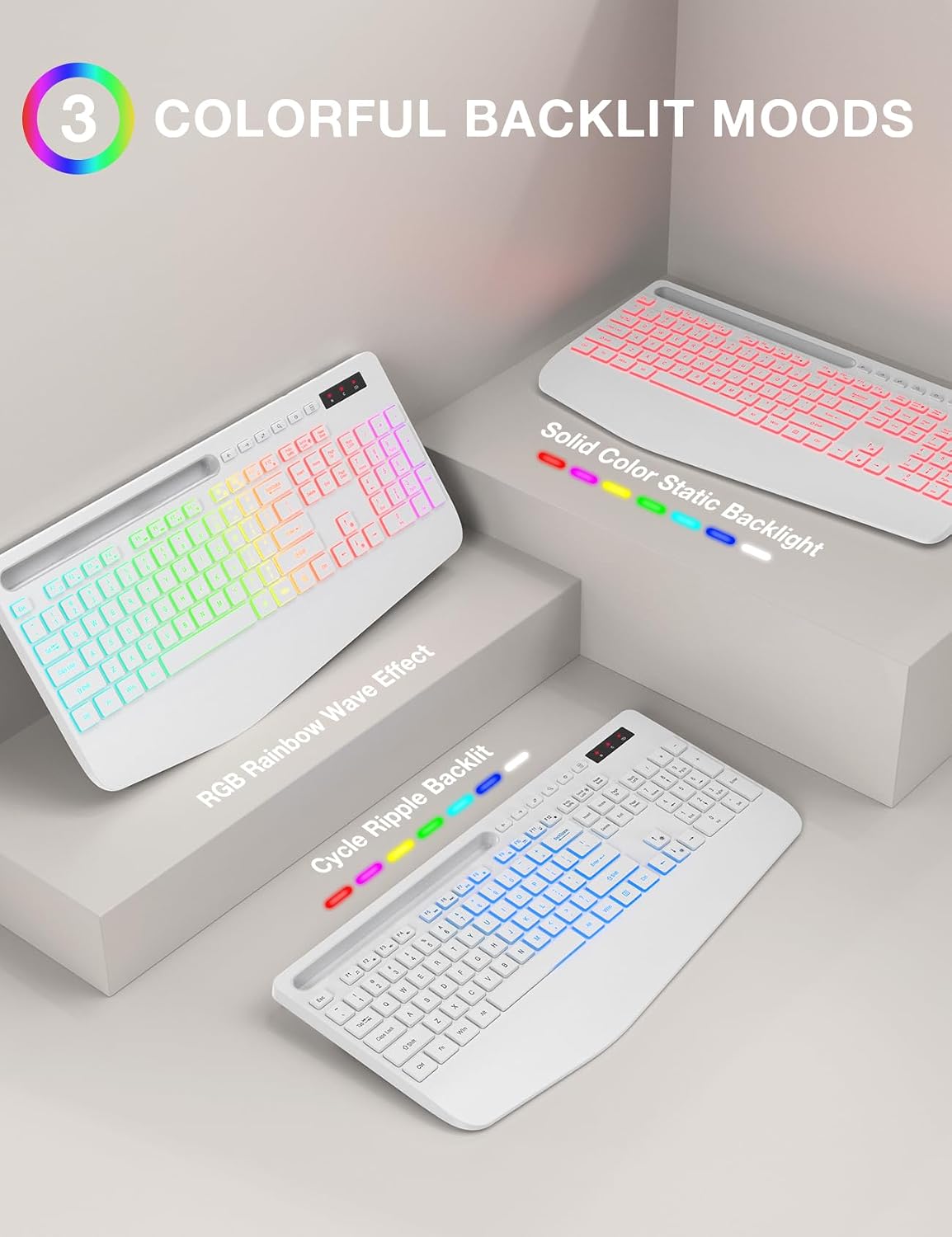 SABLUTE Combo de teclado y mouse inalámbricos: 9 efectos retroilumi...