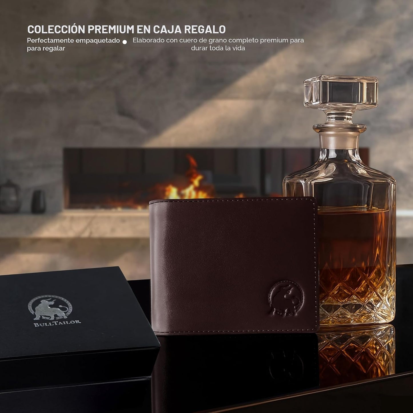 BULLTAILOR Billetera de cuero de grano completo para hombre, minima...