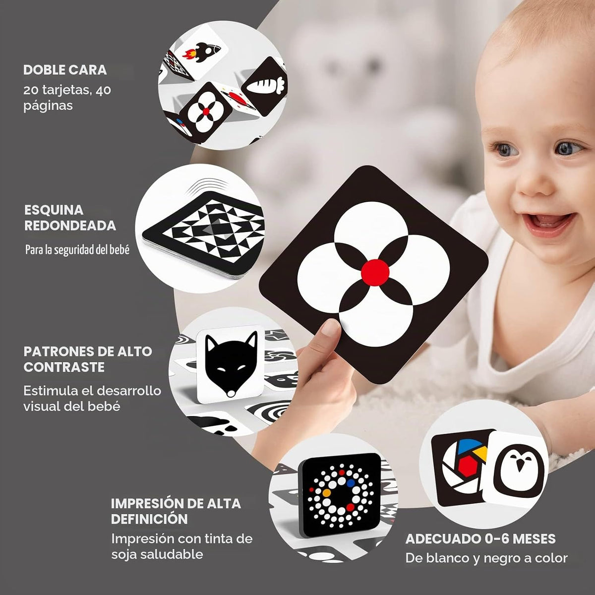 hahaland Tarjetas didácticas para bebés de alto contraste, tarjetas...