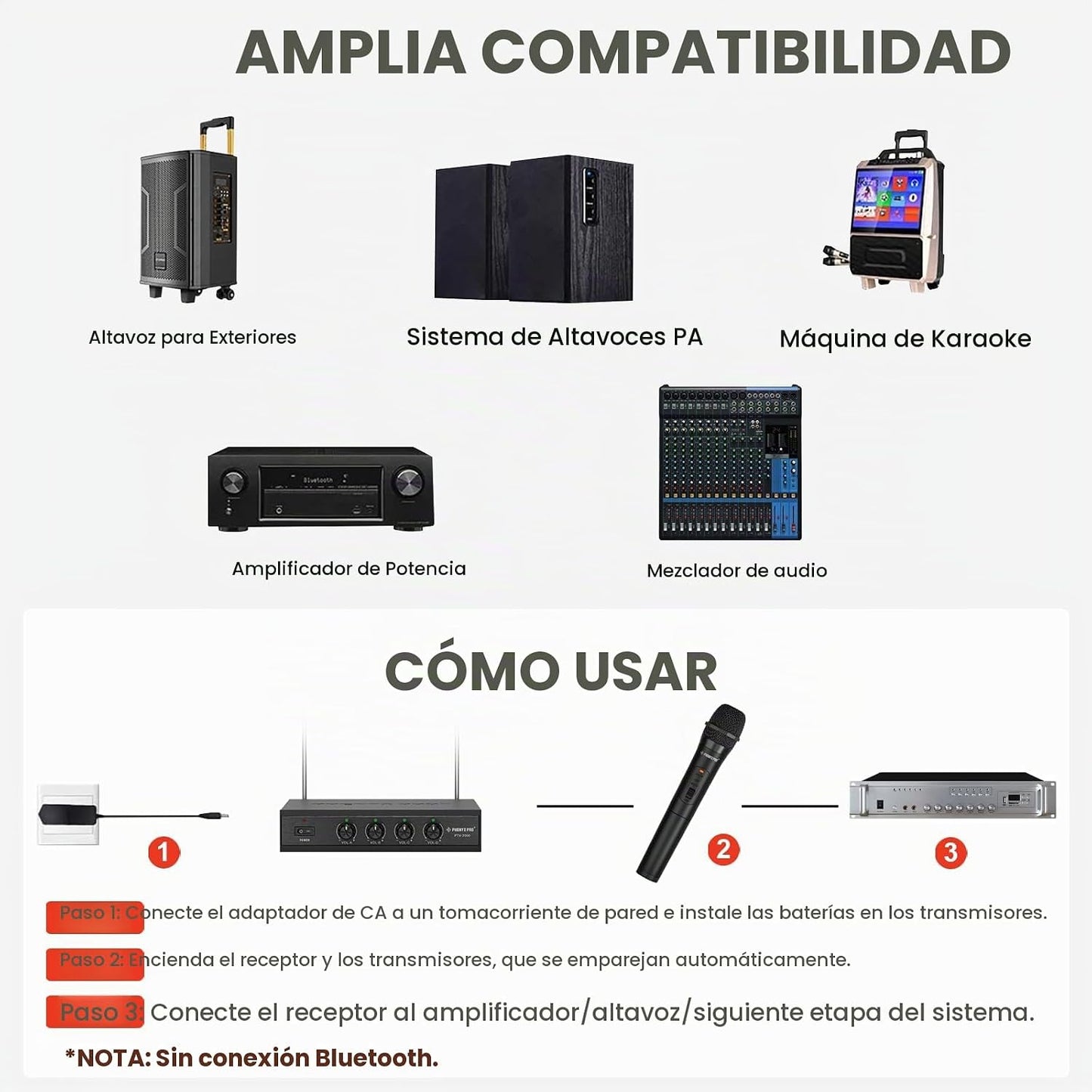 Phenyx Pro Sistema de micrófono inalámbrico, juego de micrófono ina...