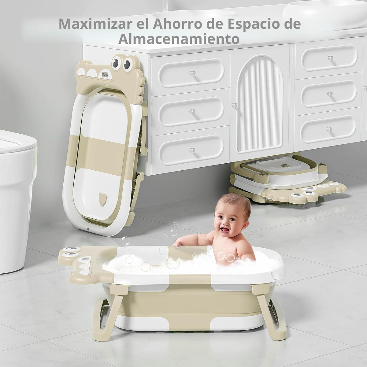 MoreFeel Bañera plegable para bebé recién nacido con termómetro y 1...