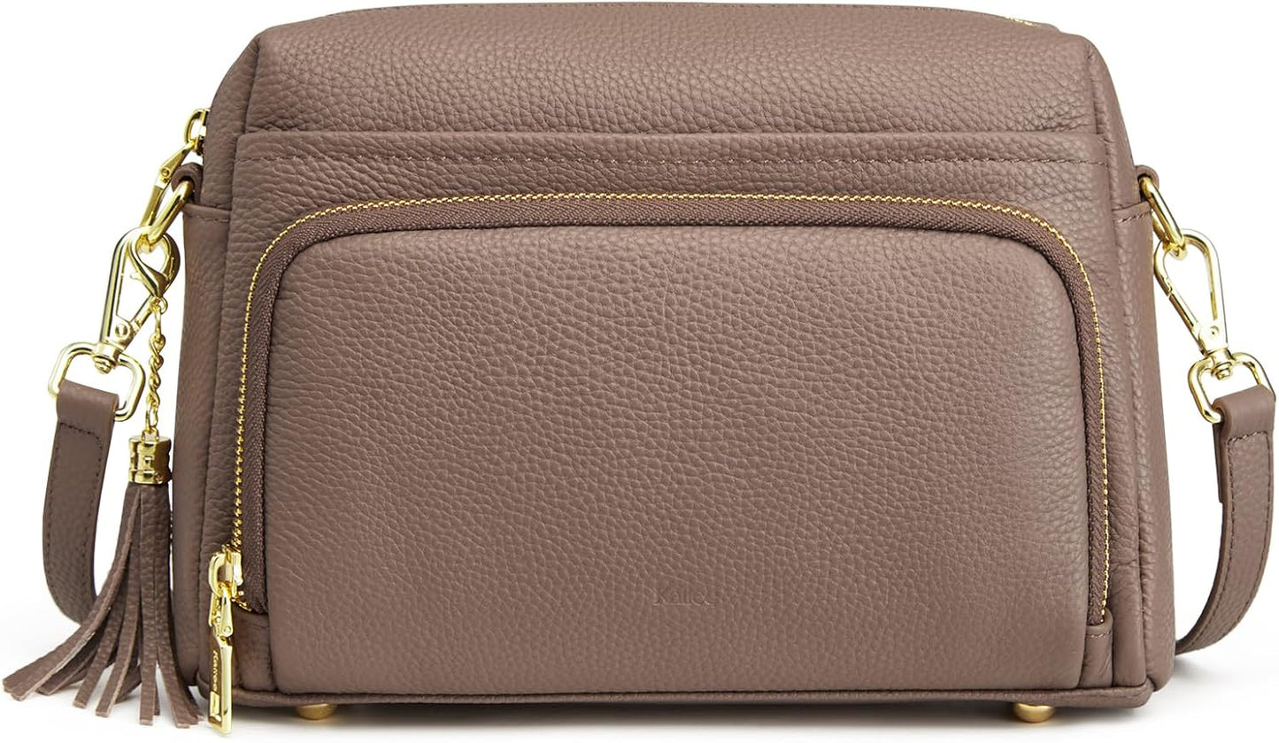 Kattee Bolso cruzado de cuero para mujer, pequeño, antirrobo, con c...