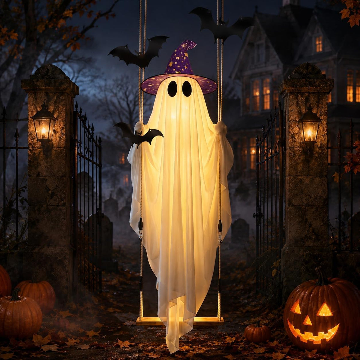 Decoración de fantasma de Halloween con murciélago y sombrero – Fan...