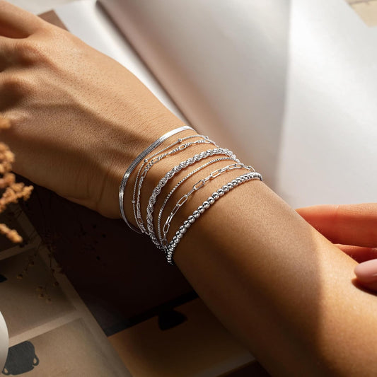 M MOOHAM Juego de 7 pulseras de oro para mujer \u2013 Juego de puls...
