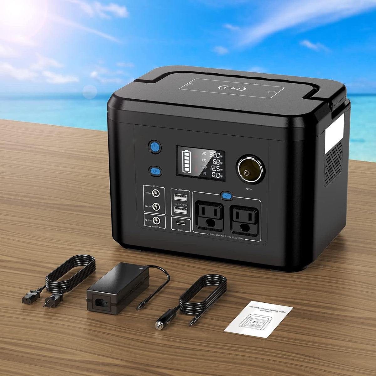 central eléctrica portátil 350W, generador solar del litio 260Wh pa...